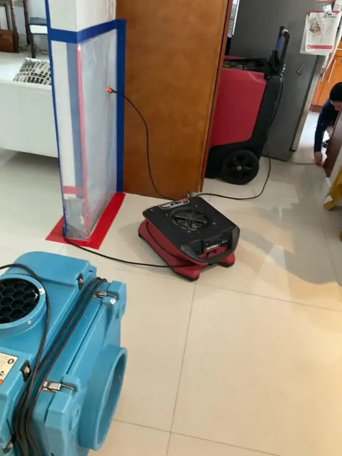 Air movers drying a room after a leak in Marietta, GA
