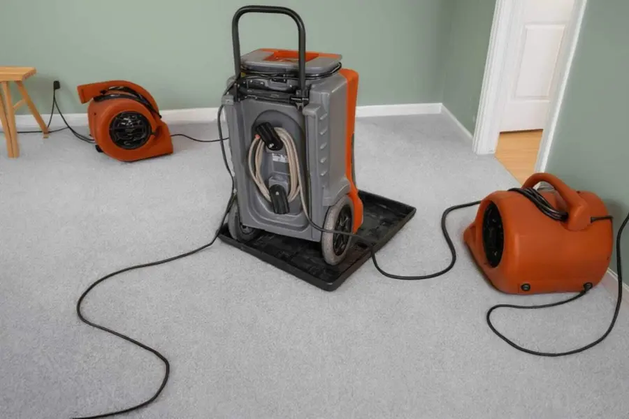 A dehumidifier running during structural drying in Marietta, GA